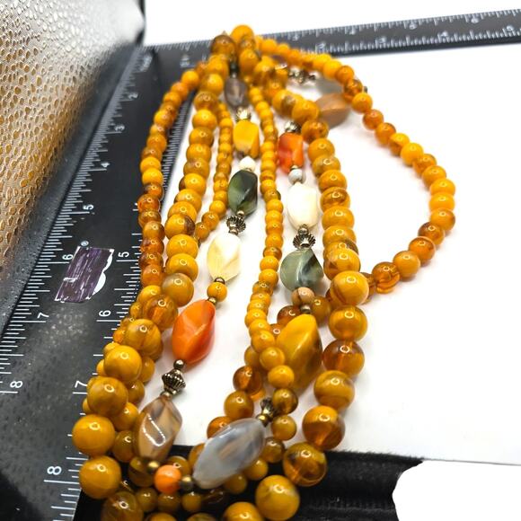 Vintage Multi Strand Beaded Necklace Moonglow Lucite 18" Retro Yellow Orange - Picture 7 of 8